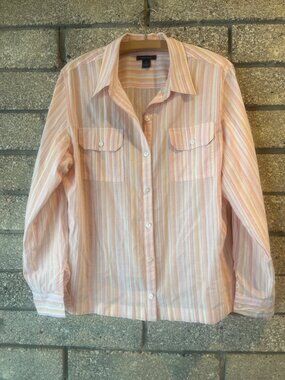 Westbound Womens Button-Down Pastel Striped Long Sleeve Shirt Size 14